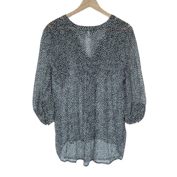 Joie Womens Top Small Black White Printed 3/4 Sleeve Button Front V Neck Blouse - Picture 2 of 13